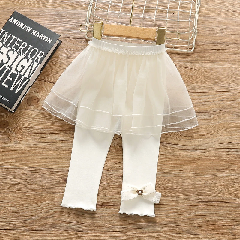 女童打底裤2023新款裙裤假两件网纱薄款春装一体裤女宝宝春秋外穿