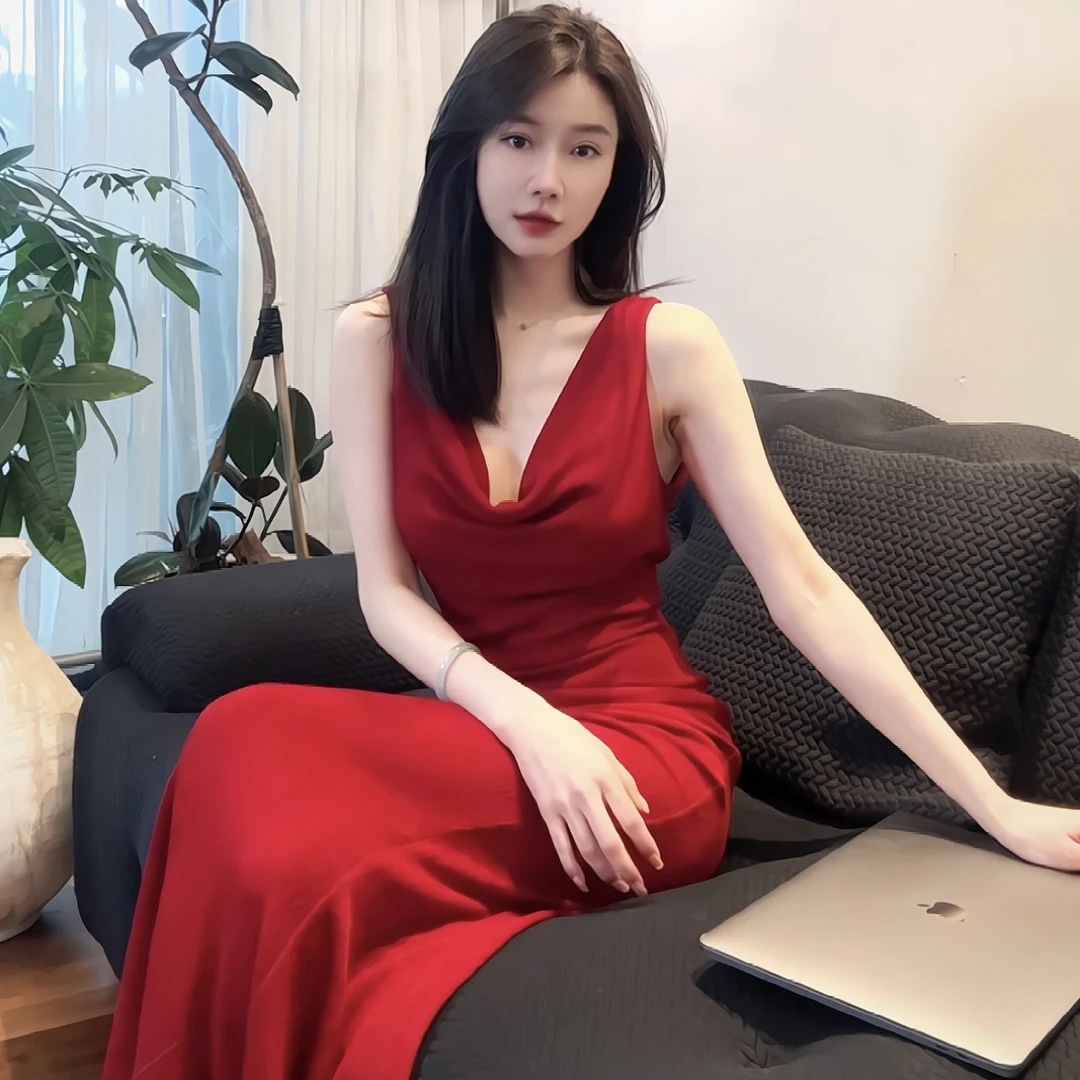 MEET YINA  设计师款法式时尚气质高级感显瘦黑色红色连衣裙YN012