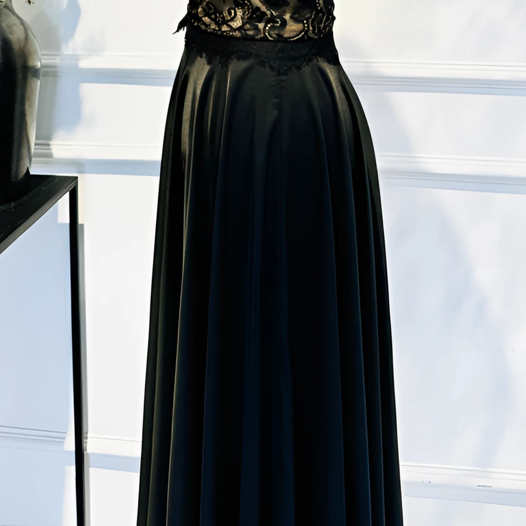 MEET YINA  设计师款法式高级黑色长款半身裙显瘦春夏赫本裙YN057