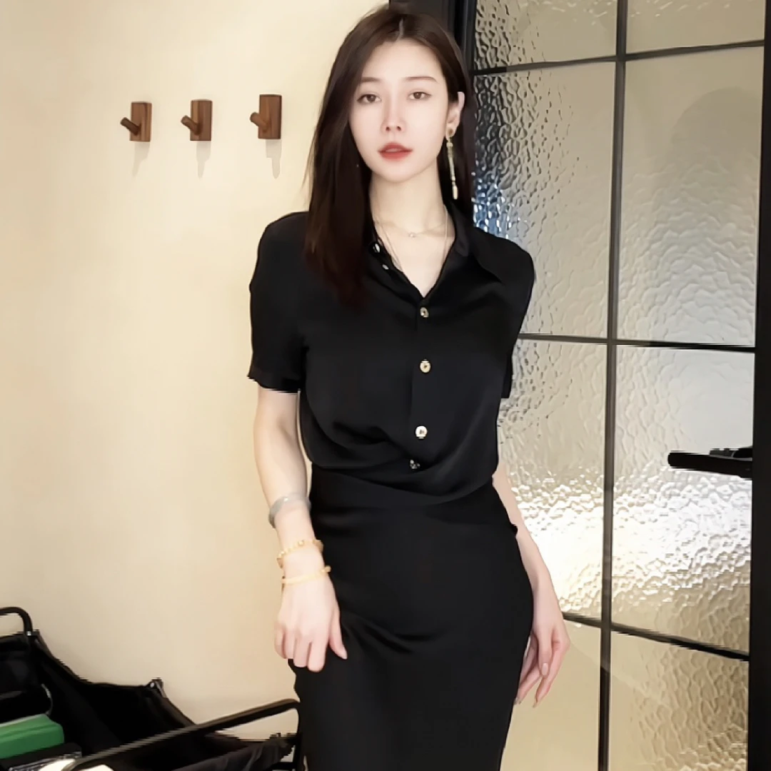 MEETYINA 设计师款法式显瘦气质小众时尚醋酸收腰套装不规则YN019