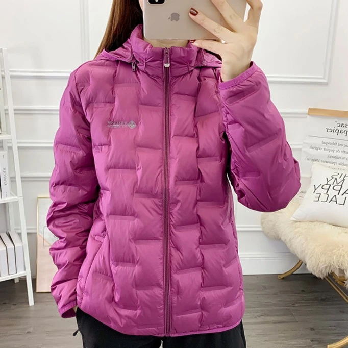 轻便保暖方格羽绒服女短款2022冬季新款户外便携防水连帽鸭绒外套