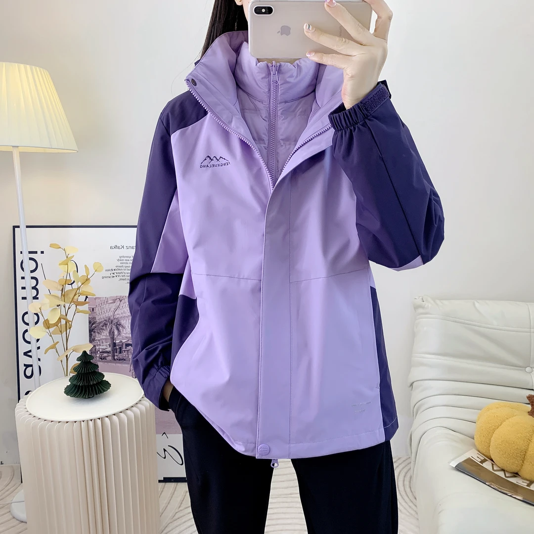 两件套羽绒服冲锋衣风雪狼三合一男女加厚冲锋衣服防水防风女款