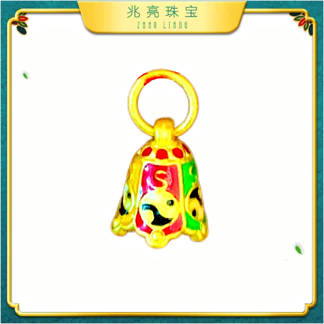 兆亮珠宝足金黄金八卦桶小滴流可爱宝宝国潮烧蓝时尚精美瑞兽配饰