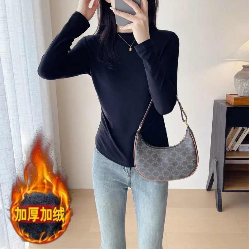 冬款女装洋气打底无痕热力保暖紧身高弹保暖搭子长袖掐腰正肩修