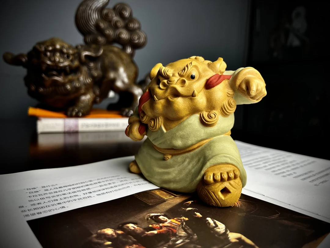 【沈雷】紫砂茶宠喜事临门喜狮财源滚滚到家来大狮子宜兴观物紫砂
