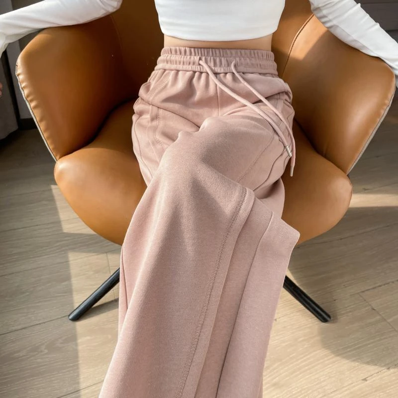 粉色窄版阔腿裤女春季新款高腰垂感宽松显瘦小个子休闲拖地香蕉裤