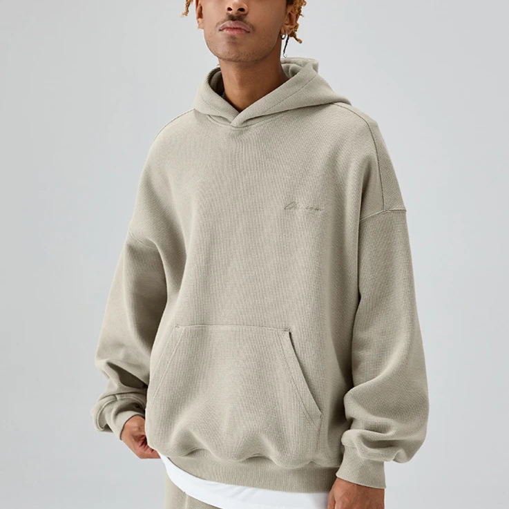 CHINISM  CH华夫格连帽卫衣美式纯色简约宽松帽衫2073