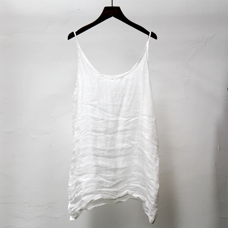 纯苎麻中长款女装吊带夏季百搭时尚纯色舒适休闲简约白色女士