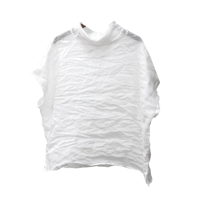 夏季新翻领纯苎麻套头纯色系堆堆领休闲时尚百搭减龄上衣