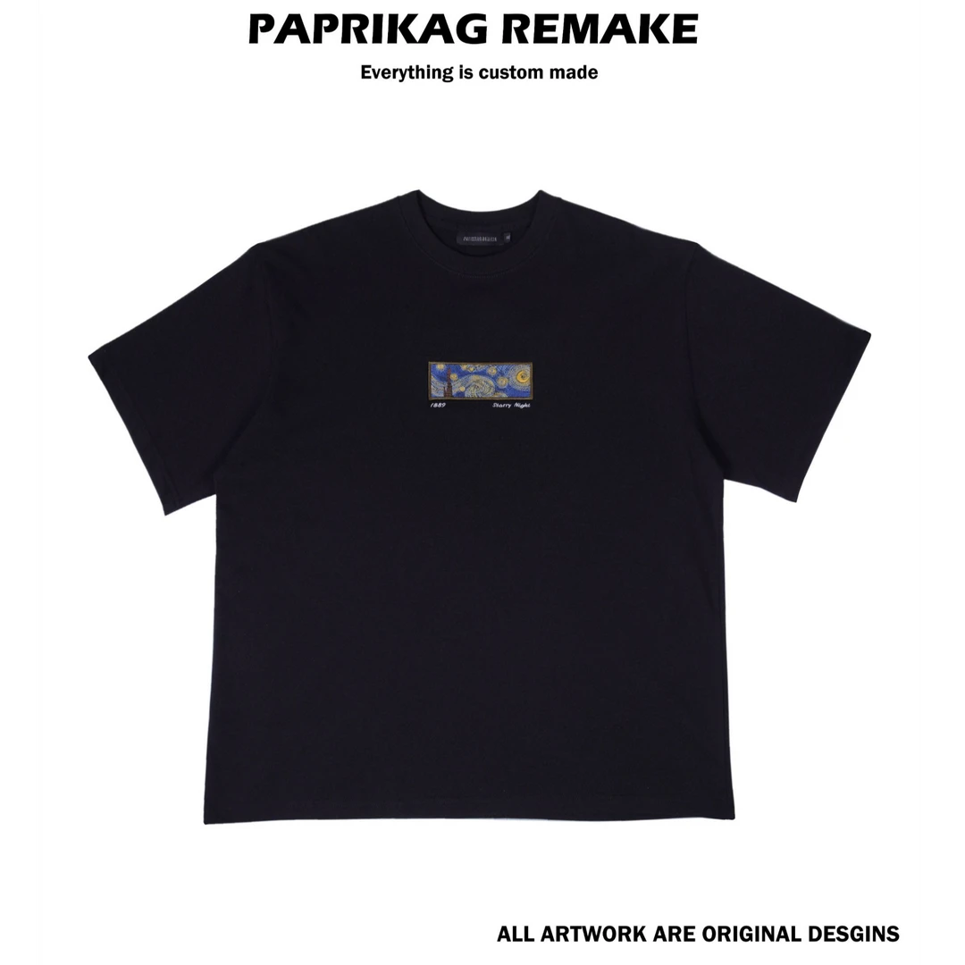 梵高《星空》GIIIUT320G美式宽松短袖黑色白色T恤百搭简约宽松男女