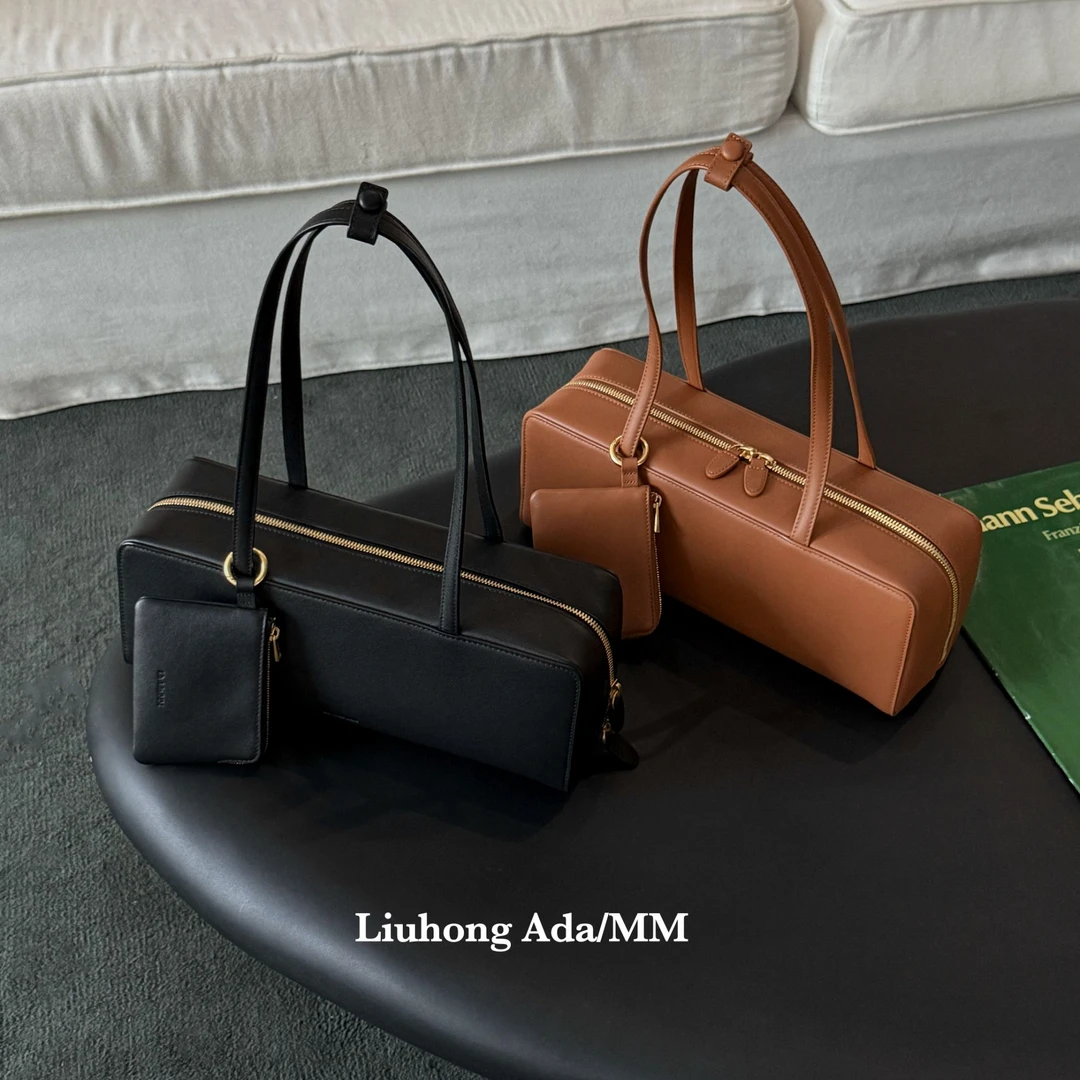 Liuhong Ada/MM全粒面A级头层牛皮法棍腋下包