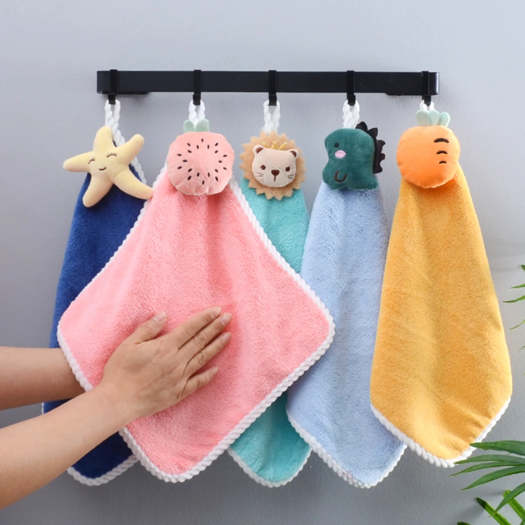 珊瑚绒玩偶儿童手帕巾可挂吸水易擦手巾擦手布三条装
