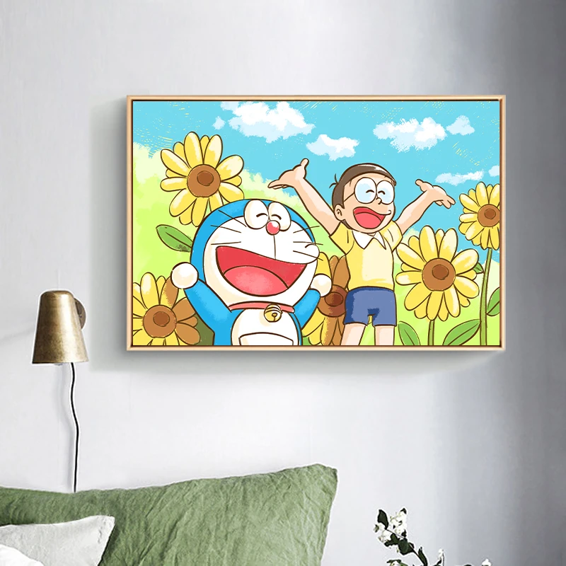 数字油画哆啦A梦卡通动漫手工填色填充油彩画画装饰画定制2023