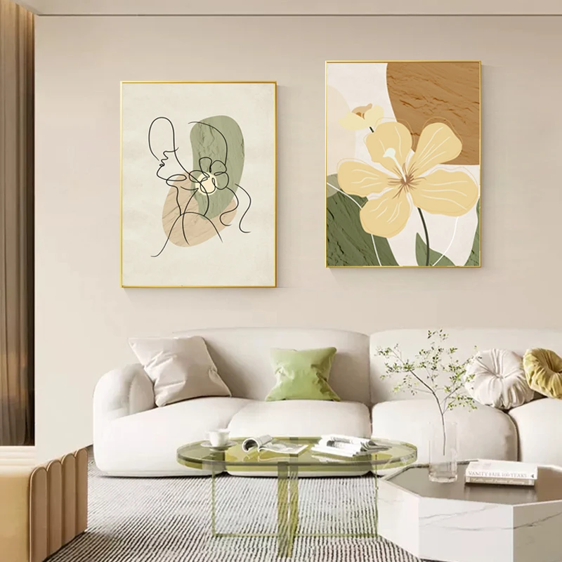 奶油风餐厅装饰画抽象花朵饭厅餐桌挂画沙发背景墙画卧室床头壁画