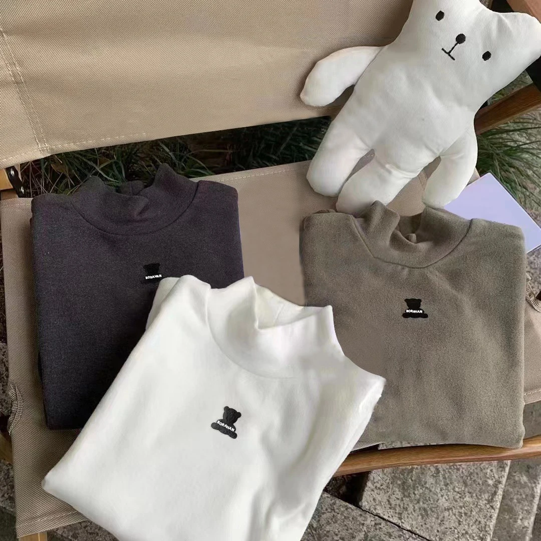 BORAHANKIDS小黑熊发热打底中领T恤中大童亲肤内搭