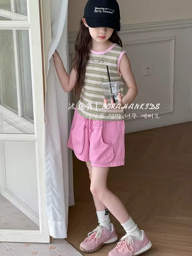 BORAHANKIDS粉条套装-夏两件套夏2024儿童无袖薄款洋气套装