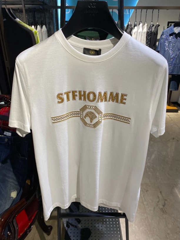 stfhomme上衣男士男款半袖夏季休闲t恤圆领白色男装运动春夏时尚