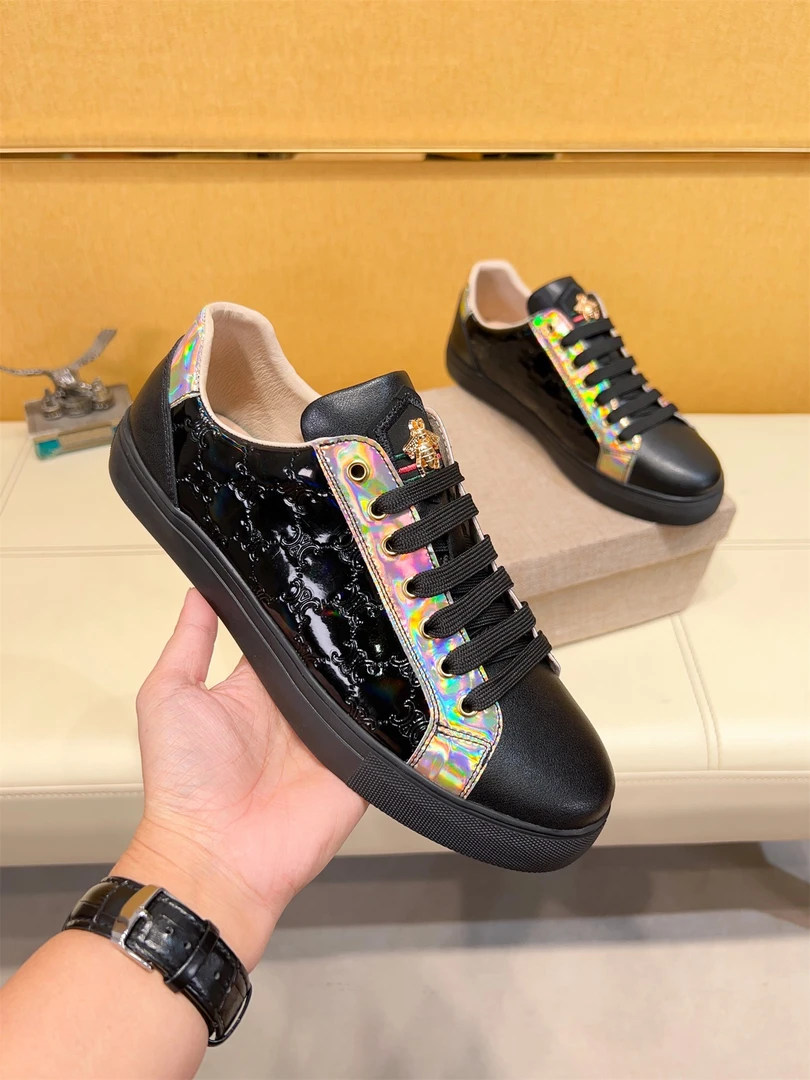 欧洲站真皮休闲鞋男2023秋季新款高端轻奢低帮小蜜蜂鞋百搭男板鞋