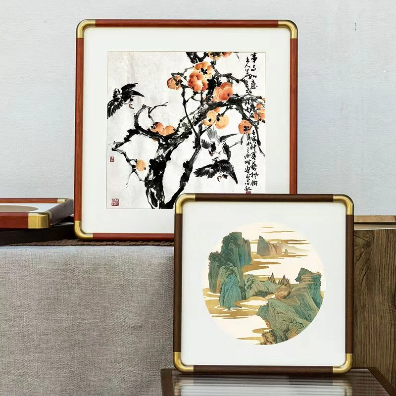 38*38cm仿铜角实木画框拍一发二有机玻璃+龙骨背板+宣卡+装裱视频