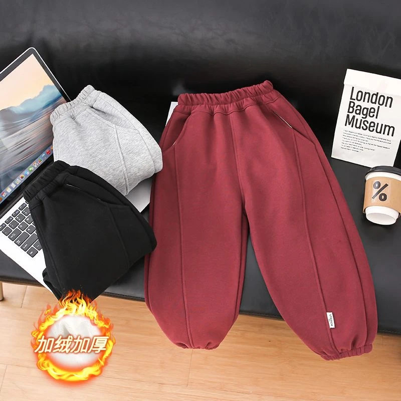 爆款洋气新款秋冬加绒加厚宽松男童女童百搭保暖休闲运动哈伦裤
