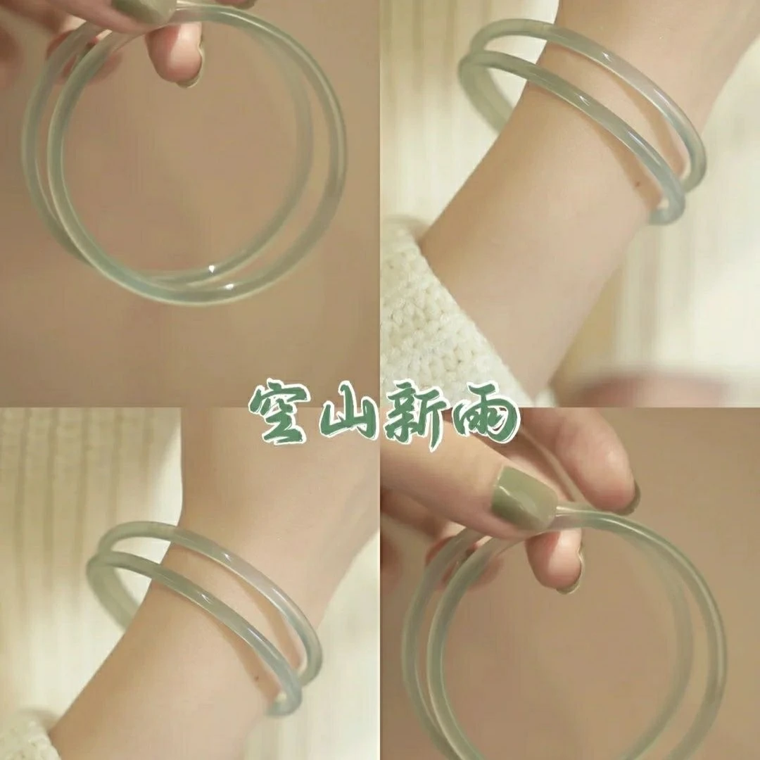 非金属玻璃手镯 时尚仿玉手镯一步一响叮当镯空山新雨女汉服配饰