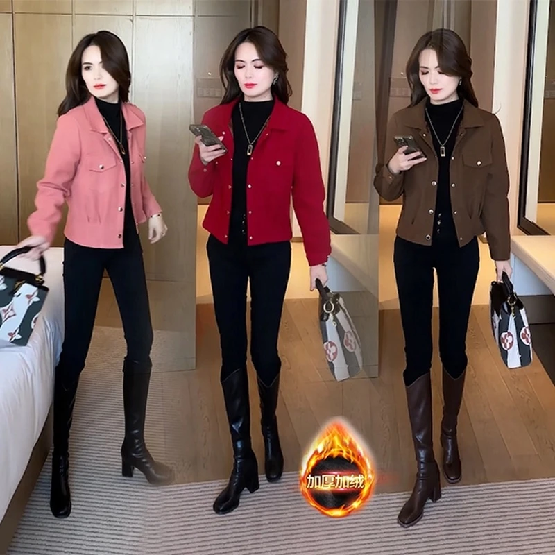 2024年秋冬新品时尚潮流美拉德穿搭女气质显瘦休闲加绒加厚短外套