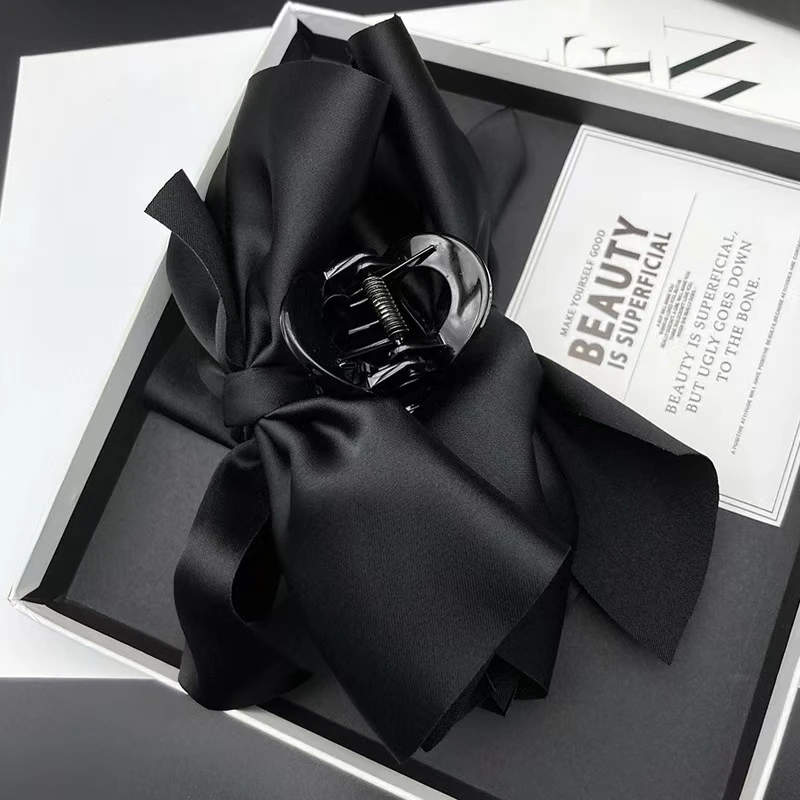 主播同款 发量多也抓的紧 黑色缎面蝴蝶结抓夹大号盘发夹 HY099