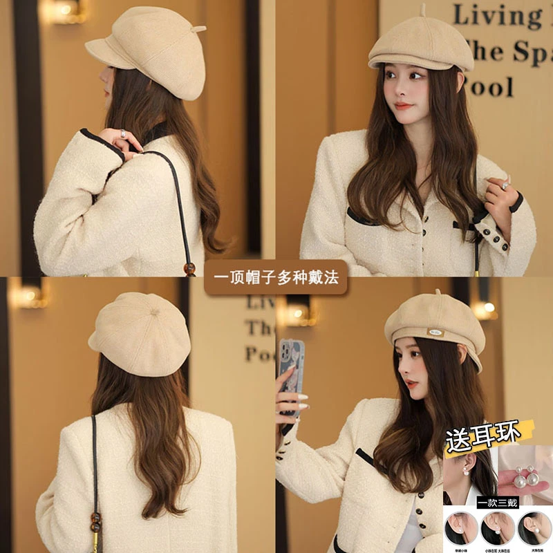 【觅苓】万方~气质格纹多变造型百搭时尚复古原创鸭舌八角前进帽