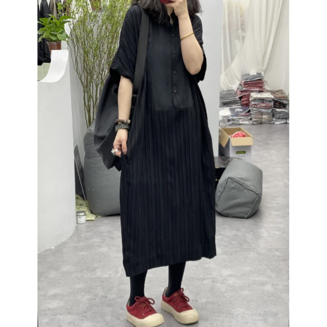 【若汐女装】设计款大版铜氨丝拼接显瘦夏季爆款连衣裙277