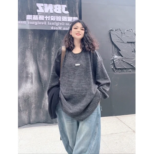 【若汐女装】欧韩版宽松休闲百搭秋冬纯色慵懒风加厚长袖打底9916