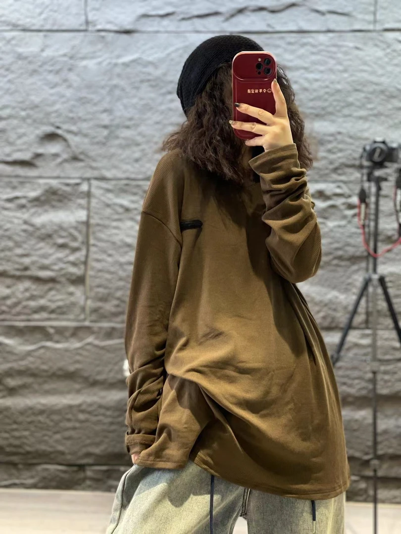 【若汐女装】欧韩风宽松大码Q弹软糯加绒坑条百搭打底衫981