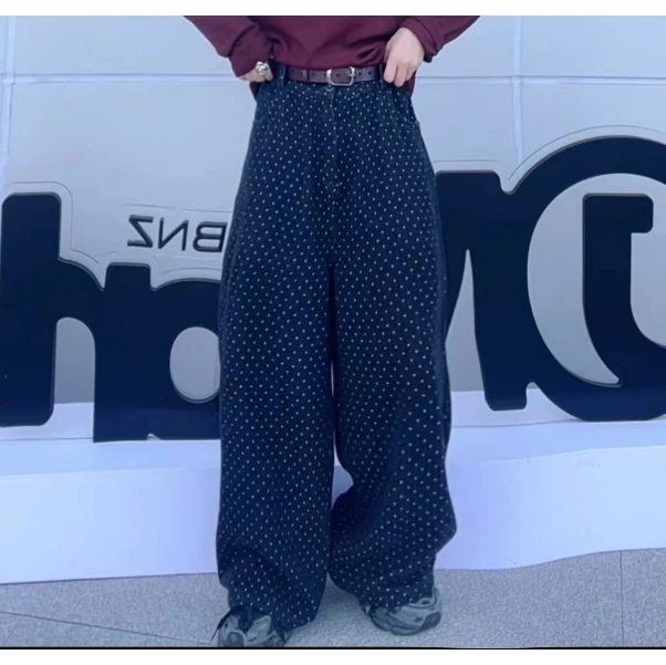 【若汐女装】欧韩版宽松大版休闲百搭软糯舒适款波点牛仔裤186