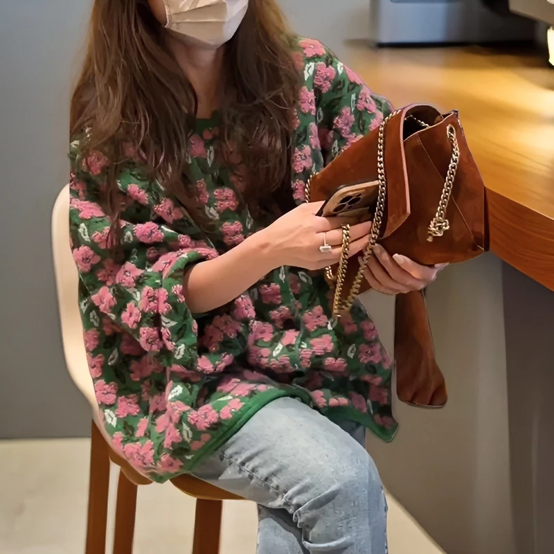 法式复古慵懒风提花毛衣外套女秋冬新款设计感单排扣针织开衫上衣