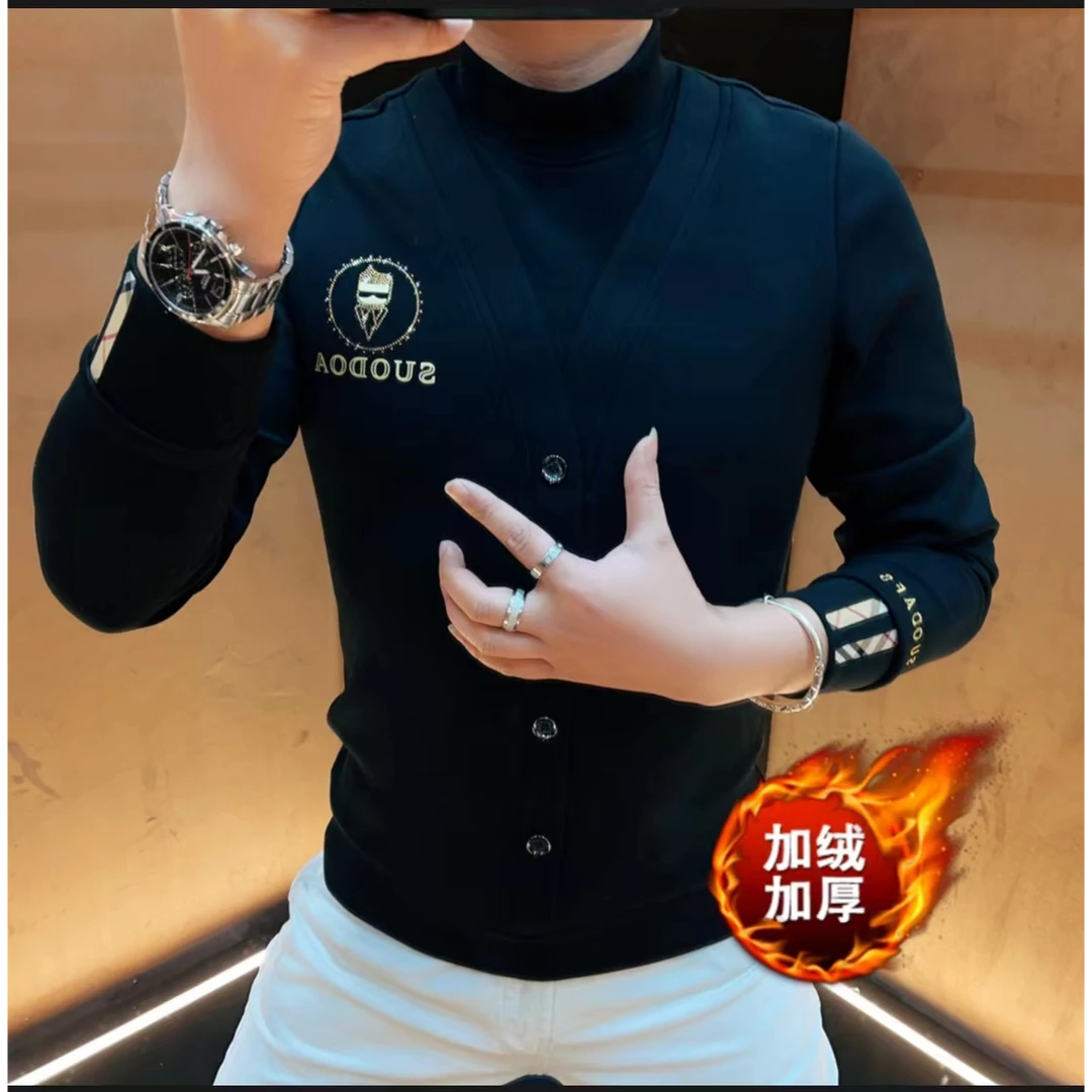 【轻奢欧货】男士冬季长袖休闲假两件高档轻奢打底百搭加绒卫衣