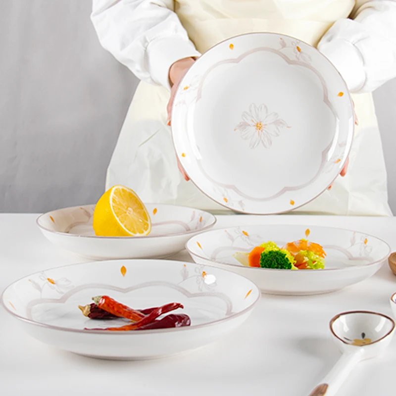 【4个装】春风十里8英寸陶瓷圆盘深盘釉下彩菜盘 破损联系客服