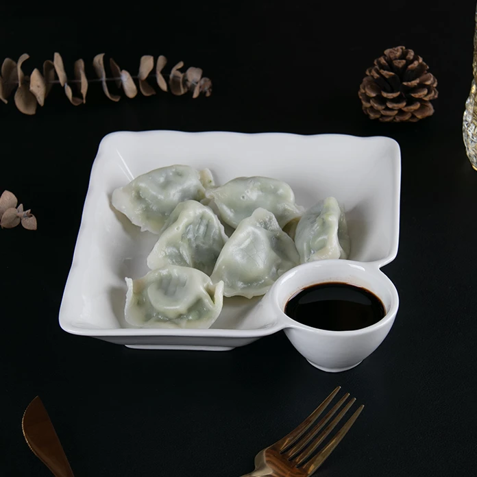 7.5英寸创意饺子盘带醋碟碗家用水饺蘸料专用陶瓷餐盘饺子盘子