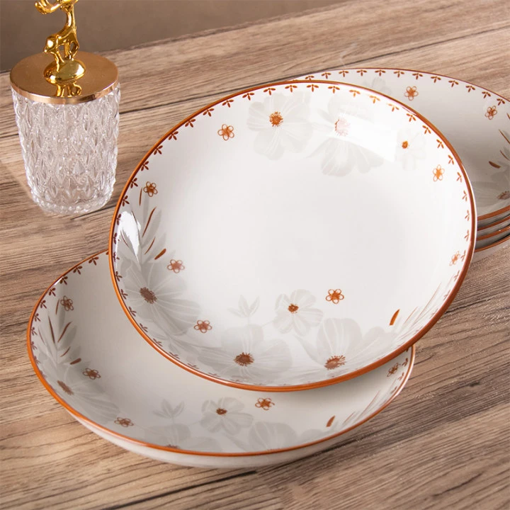 幸运富春8英寸家用陶瓷圆盘菜盘酒店菜盘6个装釉下彩工艺