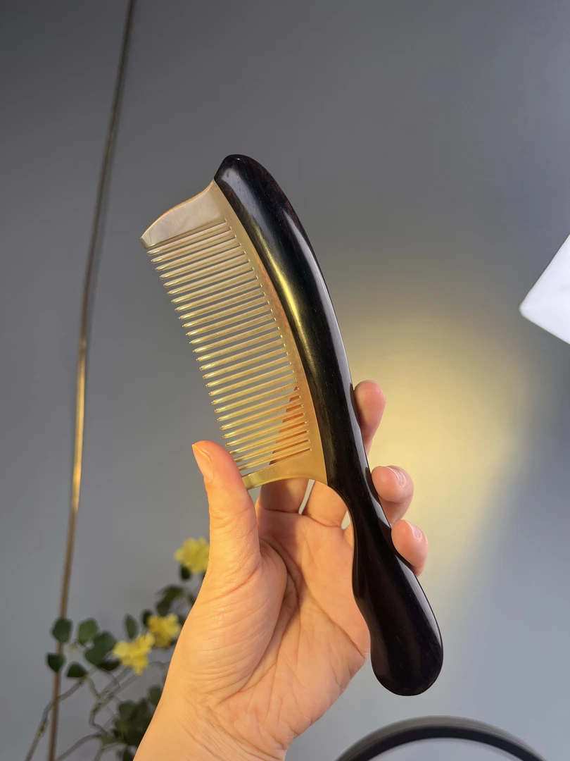 天然紫光檀拼接羊角手柄梳 高端梳子礼盒装