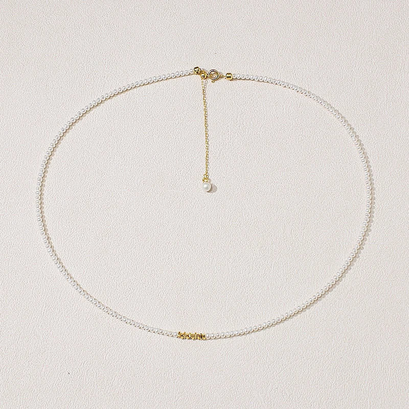 淡水珍珠项链珠宝2-3mm《碎银子》极光小米珠精致白搭款