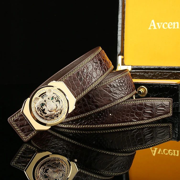 新款不锈钢老虎头皮带男真皮皮带鳄鱼皮腰带商务休闲牛皮时尚裤带