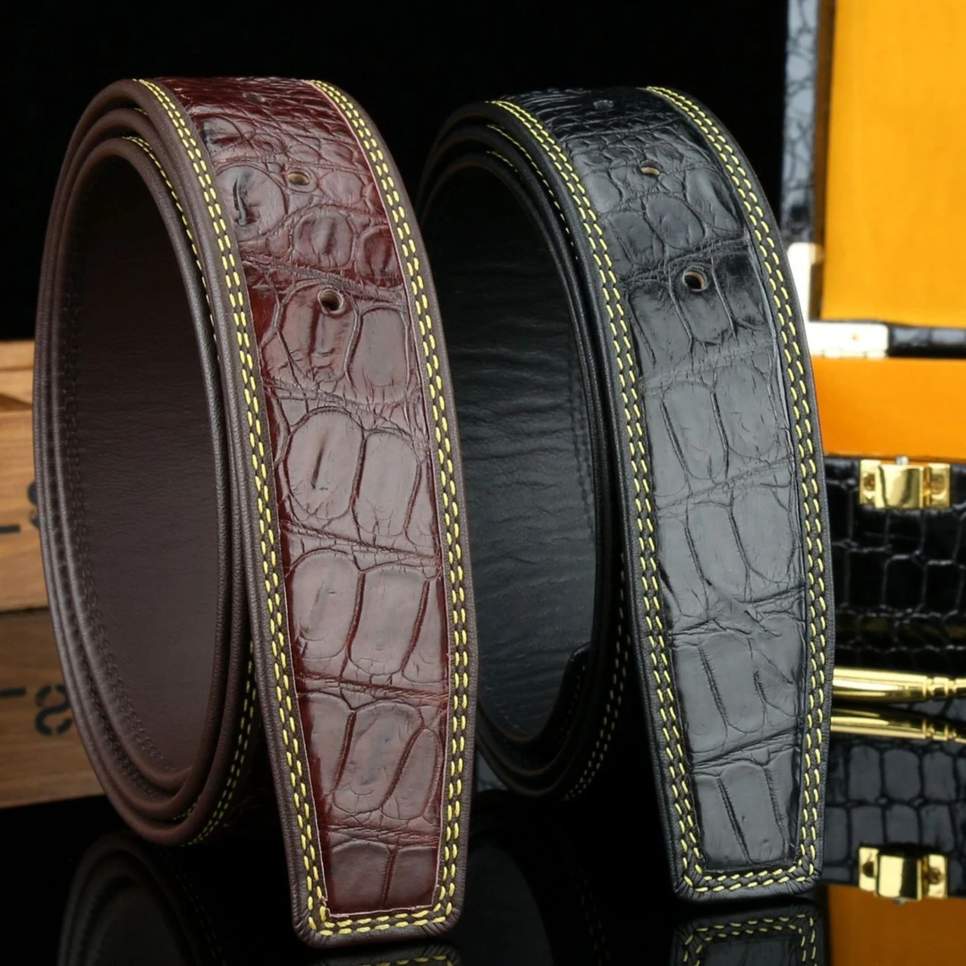 真鳄鱼皮侧皮真皮腰带带身男士皮带鳄鱼骨皮商务裤带3.8cm裤腰带