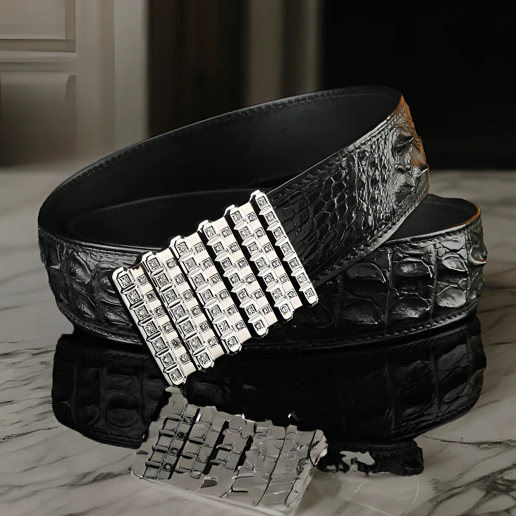 新款算盘扣皮带暹罗鳄鱼皮板扣腰带百搭真皮皮带男鳄鱼骨皮腰带男