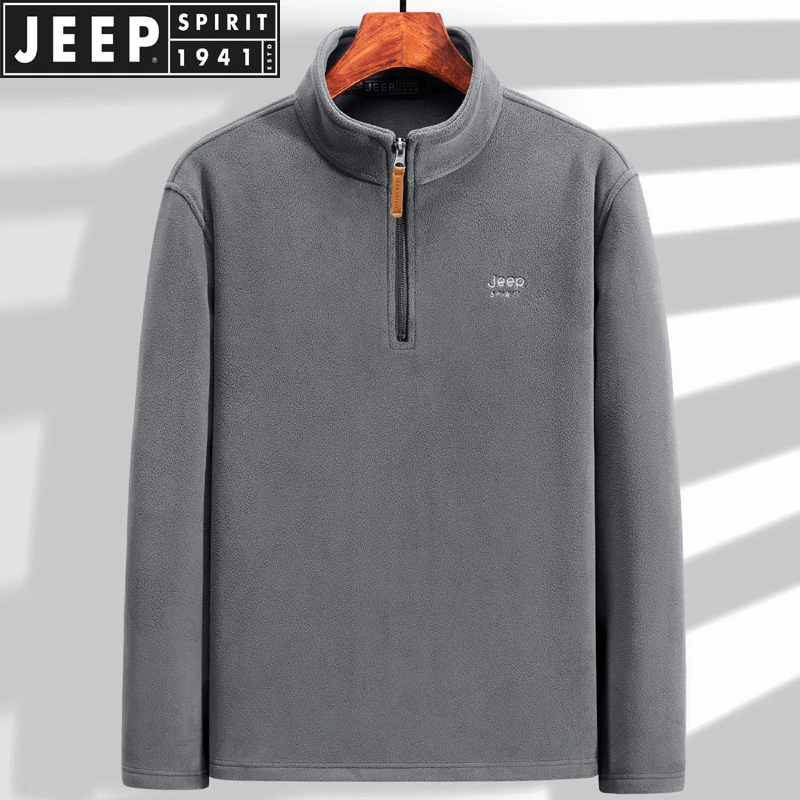 JEEPSPIRIT长袖T恤男士秋冬季宽松休闲立领加绒加厚保暖套头卫衣