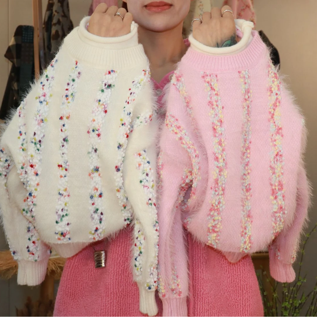 2024秋冬加绒加厚女童毛衣圆领套头时尚韩版长袖休闲百搭女孩毛衣