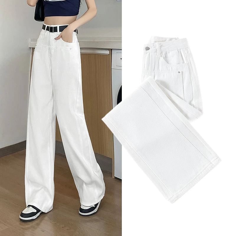 阔腿牛仔裤女夏季春秋2025年新款薄款辣妹白色显瘦设计感直筒裤子