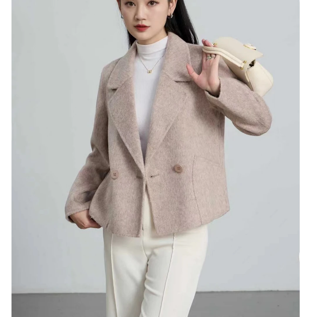 【100%绵羊毛】温暖柔软数兰朵女士双面毛呢外套休闲翻领宽松西服