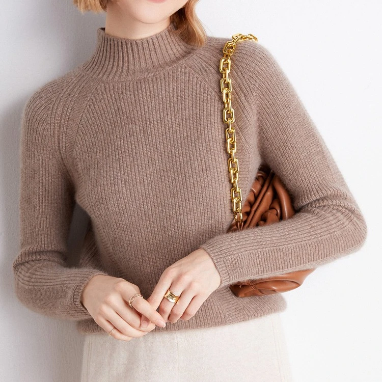 100%山羊绒衫~数兰朵女士元宝针纯羊绒 宽松半高领套头针织毛衣