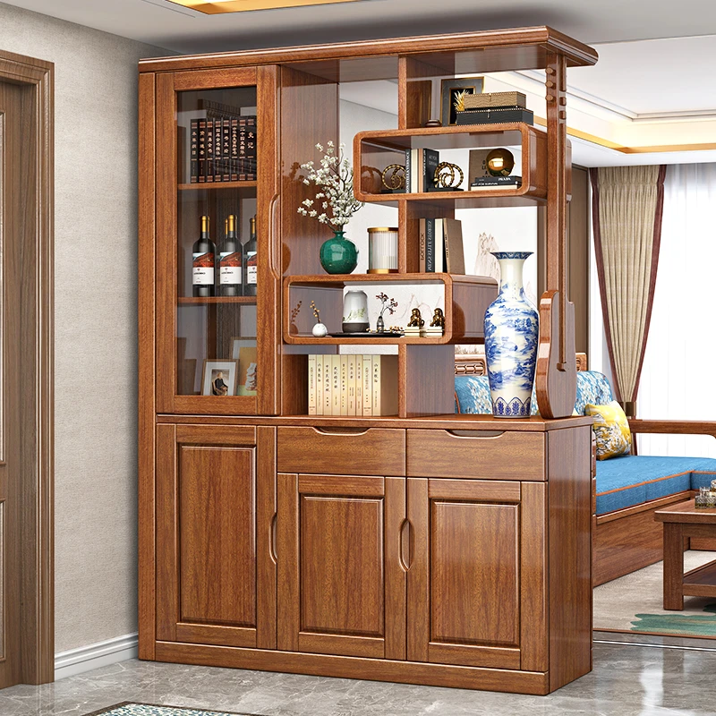 新中式间厅柜客厅家用实木隔断大容量双面简约置物屏风柜玄关门