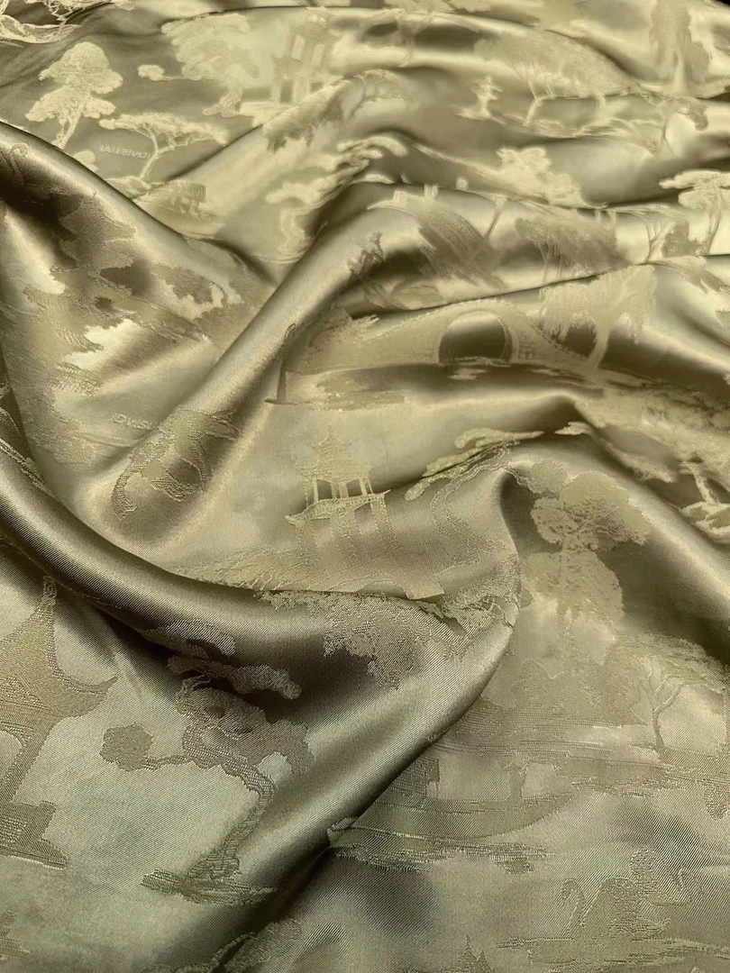 军绿色西湖美景提花醋酸面料不支持七天无理由退换货