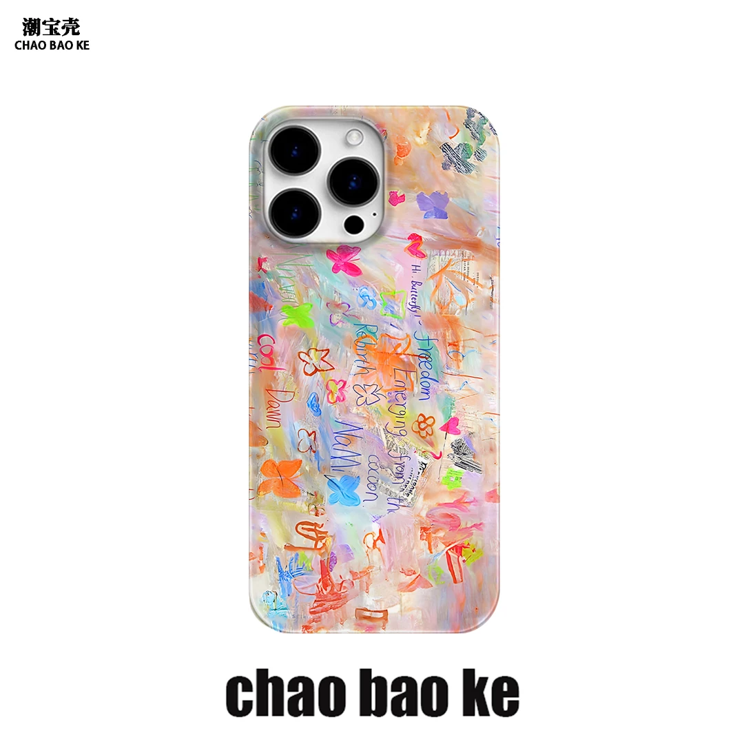 涂鸦英文蝴蝶适用于苹果16promax手机壳iphone15/14/13/12pro小众